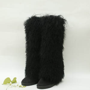 All'ingrosso 50cm bianco vero nero pelliccia mongolia superiore <span class=keywords><strong>stivali</strong></span> lunghi per le donne con tacco e pelliccia alti <span class=keywords><strong>stivali</strong></span> di pelliccia - Product Image 2