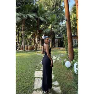 Robe de soirée noire à bretelles et détails en perles Nina - Product Image 2