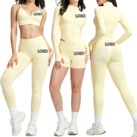 Ensemble de yoga personnalisé avec logo, ensemble 4 pièces pour femmes, vêtements de sport assortis gratuits, haut à manches longues avec fermeture éclair, ensemble de leggings de sport