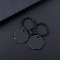 Porte-clés en acier inoxydable pour couple, pendentif circulaire magnétique, logo gravé au laser, matériau vierge pour impression, cadeau de vacances, gravure