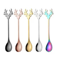 Coupes à thé en acier inoxydable avec poignée en métal colorée en forme de bois de cerf, finition miroir or, argent et arc-en-ciel, écologiques, style Instagram, pour événements de Noël