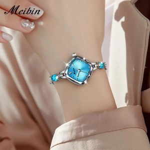 MEIBIN <span class=keywords><strong>1701</strong></span> haut petit cadran vert carré femmes horloge à Quartz luxueux marque strass dames montres femmes Bracelet montres - Product Image 6