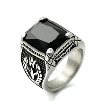Bague en acier inoxydable avec pierre précieuse carrée, bague en pierre rouge pour homme