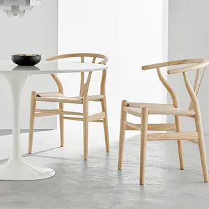 Nordic Furniture Famous Designers Solid Wood Wishbone Chair Paper Cord Y-Shaped Fork Bone Bar Arm Chair