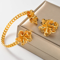 Zeadear Juego de Pulseras de Brazalete con Flores Étnicas, Chapadas en Oro de 18K, Certificadas por GDTC, para Mujer, Regalo para el Día de la Madre, Estilo Dubái, Oriente Medio, para Fiestas