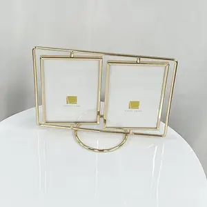 Wholesale Custom Fashion Plated Square Home Decorate Wrought Iron Metal Rotate Picture Photo Frame