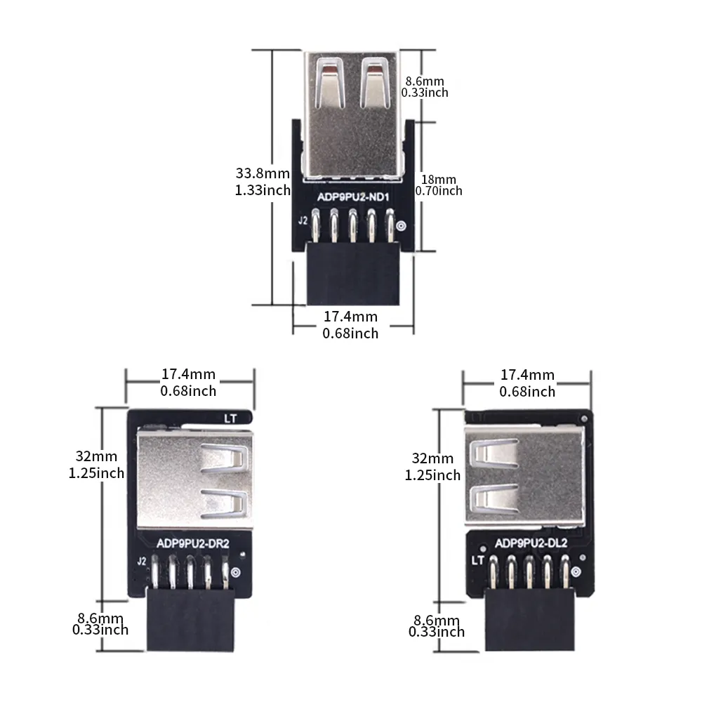 TISHRIC USB 2.0 Erweiterungskarte Motherboard USB-Hub 9 Stifte zu 2 Porten USB 2.0 Weiblicher Header zu Dual-USB 2.0 A Weiblicher Adapter