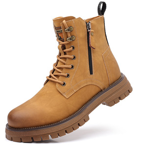 Bottes de combat pour hommes à bout rond en faux daim, lacées, avec semelle extérieure en caoutchouc et doublure en peluche isolante - Product Image 5