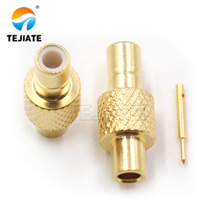 Conector coaxial <span class=keywords><strong>RF</strong></span> hembra SMB de ángulo recto, 50-3, semiflexible, de acero, de cobre, bloque de terminales de contacto, 1, 2, 2, 1, 2, 2 - Product Image 1