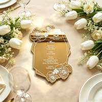 Carte de menu de mariage personnalisée de luxe en acrylique doré effet miroir, motif floral, forme polygonale unique, pour décoration de table de réception d'événements