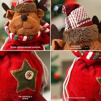 Sacs cadeaux en feutre patchwork avec boutons, motif pomme, renne, gnome, bonhomme de neige, pochette à cordon pour Noël, fruits, bonbons, emballage cadeau pour la veille de Noël