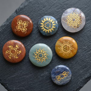 Traditional <b>Chakra</b> Oval <b>Set</b> Gemstone Circle Inlaying Polished Art Collectible REIKI Theme Home Decoration & Business Gift - Product Image 4