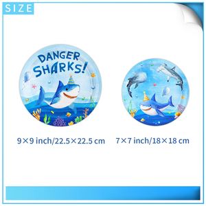 Artículos para Fiestas y Festivales con Temática de Tiburón Peligroso para Niños, Juego Desechable Azul Océano, Vajilla de Papel para Picnic al Aire Libre - Product Image 3