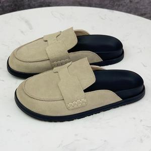 Pantuflas de Diseño de Lujo 2025, de Cuero Genuino, Punta Cerrada, Suela Gruesa, Estilo Tacón Alto, Forro de Piel, con Cintas, para Uso en el Hogar - Product Image 6