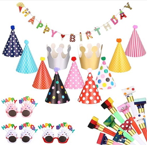 Striscioni di Buon Compleanno, Bandiere, Cappello di Carta, Corona, Fischietto, Occhiali con Rumore, Accessori per Foto, Decorazioni per Feste di Compleanno - Product Image 1