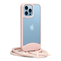 Étui de téléphone portable pour femme, bandoulière, 1,5 mm TPU PC rose noir, cordon de sécurité détachable, sangle pour iPhone 15 Pro Max