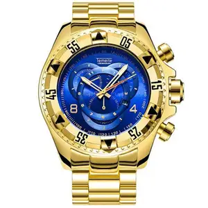 TEMEITE Brand Mens Fashion Sports Big Dial watch Luxury Gold Alloy Quartz Wristwatches Waterproof mens watch gold