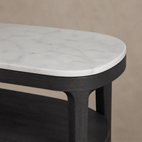Table basse ovale en marbre avec étagère en bois, plateau en pierre de Carrare, structure en bois massif en forme de pilule, 6 options de couleur, moderne, luxueuse, pliable