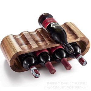 Estante para vino de madera de acacia, estante de exhibición de escritorio de madera maciza de doble capa, estilo europeo, 6,25x18,25x4,75 pulgadas, hecho a mano - Product Image 2