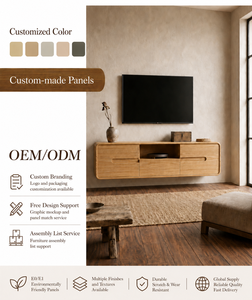 Modern Floating Oak TV Cabinet Wall Mounted Japandi TV Stand Minimalist Solid Wood <strong>Media</strong> Console <strong>Unit</strong> with Rounded <strong>Corners</strong> - Product Image 5