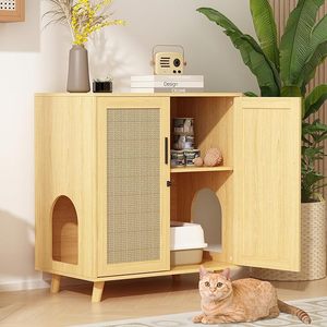 Caja de arena de madera MDF sostenible para perros y gatos, muebles de interior, casa oculta para perros y gatos para inodoros para gatos - Product Image 1