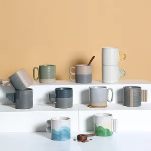 Tazas de café personalizadas, tazas de cerámica de piedra con mango único