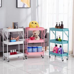 Installation free folding shelf 3 Layer Portable Metal Mobile Folding Storage Shelf Foldable Shelves Kitchen Organizer Rack