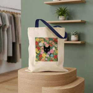 Bolsa de Lona con Estampado de Gato Negro y Diseño Floral para Mujer - Grande (>50cm) Diseño Bonito para la Escuela, el Trabajo, la Playa, Viajes y Compras - Product Image 6