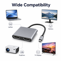 Convertidor Multipuerto USB-C a 2 Puertos HDMI de Aluminio, Compatible con Pantalla Extendida para Proyector, Cámara, Altavoz, HDTV, Computadora
