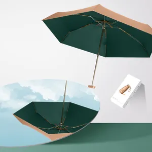 5 접는 골드 미니 3 배 우산 태양 여성 태양 보호 포켓 우산 UV 보호 골드 웨딩 우산