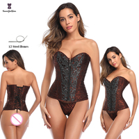 Costume de cosplay d'Halloween, tenues grandes tailles, corset de formation de la taille 12 Robs, corset en dentelle steampunk marron respirant, haut de corset avec fermeture éclair