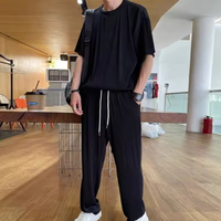 Pantalon de sport léger, respirant et fin, coupe droite, décontracté et tendance pour homme, couleur unie, automne, col rond à manches courtes