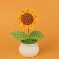 Ornement de tournesol en pot fait main au crochet, décoration florale artificielle tricotée douce pour bureau et table à domicile - Points de vente