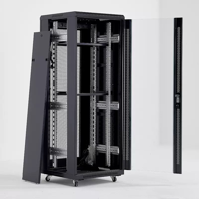 Heavy Duty 42U Floor Standing Server Rack Cabinet with Glass Door and Ventilation for Data Center Network Equipment