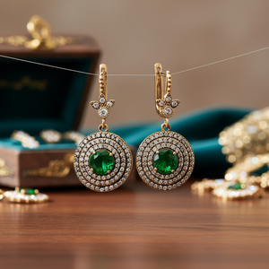 Émeraude CZ forme ronde Style ottoman en gros boucles d'oreilles authentiques bijoux en argent 925 - Product Image 3