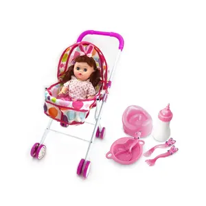 Nieuwe 16 Inch Water Drinken Plassen Functie Babypop Set Voor Meisjes Speelgoed Poppen Winkelwagen Opvouwbare Kinderwagen Met Accessoires