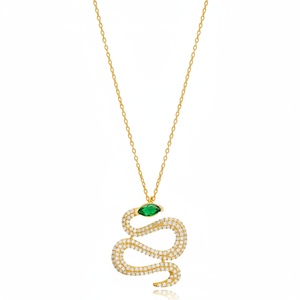 Collar de serpiente de ojo verde, collar turco hecho a mano, joyería de plata de ley 925 - Product Image 2