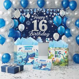 Décorations de fête pour 16e <span class=keywords><strong>anniversaire</strong></span>, Bannière de fond bleue pour 16e <span class=keywords><strong>anniversaire</strong></span>, Panneau de table de gâteau d'<span class=keywords><strong>anniversaire</strong></span> pour garçons et filles, Décoration de jardin - Product Image 4