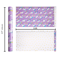 Papier d'emballage licorne arc-en-ciel enduit, imperméable, imprimé poney coloré, pour boîte cadeau de fête pour petite fille, feuille d'emballage artisanale