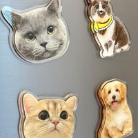 Aimant de réfrigérateur en acrylique pour photos d'animaux, portrait de chat ou de chien, souvenir en forme de personnage, artisanat en acrylique