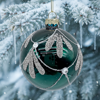 Ornements de Noël uniques en verre brillant vert foncé de 8 cm Merry Tree, avec peinture en poudre et strass adhésifs de haute qualité