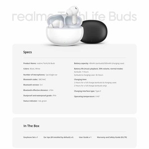 <span class=keywords><strong>Realme</strong></span> TechLife インイヤーバッド アクティブノイズキャンセリング IPX4/IP55 防水 LEDバッテリーインジケーター 6.1 20時間再生可能 - Product Image 5