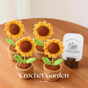 Fleurs artificielles <span class=keywords><strong>de</strong></span> tournesol <span class=keywords><strong>au</strong></span> <span class=keywords><strong>crochet</strong></span> faites à la main pour pots décoratifs <span class=keywords><strong>de</strong></span> Noël jardinières couronnes et plantes - Product Image 1