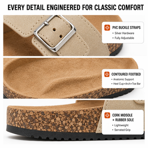 Sandales personnalisées OEM pour femmes, à boucle en PVC, bout ouvert, semelle extérieure en cuir, semelle plate, style Birkenstock, respirantes, mules d'été pour l'extérieur, fabriquées en Chine - Product Image 3