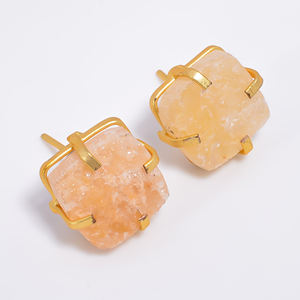 Belles boucles d'oreilles en laiton plaqué or 14k boucles d'oreilles mode pierres précieuses fabricant de bijoux en laiton grossiste de bijoux personnalisés - Product Image 3