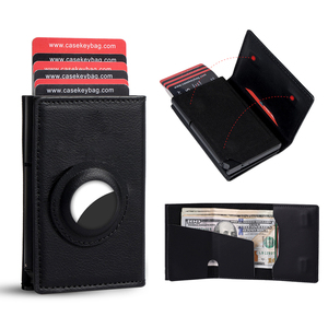 CASEKEY Minimalist Genuine Leather Auto Eject Pop up Credit Card Case Rfid Blocking Smart GPS Slot <b>Wallet</b> <b>Holder</b> for Men - Product Image 1