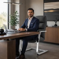 Fauteuil d'invité cantilever à assise profonde en cuir PU noir et gris, dossier segmenté haut, base chromée type traîneau, pour salle de réunion et conférence 1026