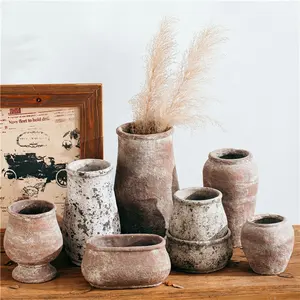 Vaso de flores de cimento rústico, atacado, antiguidade, estilo farmhous, vasos de terracota, decoração de jardim, vaso de flores