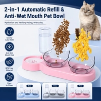 Tempat Makan Hewan Peliharaan PP Tahan Lama Bebas BPA dengan Botol Isi Ulang Otomatis 500ml, Dispenser Air dan Mangkuk Makanan 2-in-1 Anti Bocor