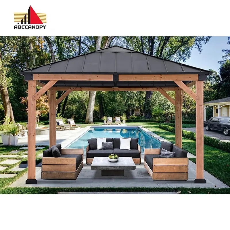 ABCCANOPY Gazebo en bois 11x11 Patio extérieur Pergola en bois Gazebo Jacuzzi Gazebo Cour et terrasse Pavillon extérieur en bois de cèdre